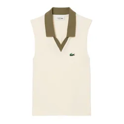 Áo Polo Nữ Lacoste Women's Sleeveless Stretch Knit Tennis PF0614-51-AI1 Màu Trắng/Kaki Size 34