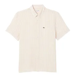 Áo Sơ Mi Cộc Tay Nam Lacoste Men's Regular Fit Short Sleeve Linen Shirt CH8061 IR7 Màu Trắng Be Size 38