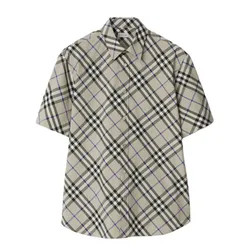 Áo Sơ Mi Cộc Tay Nam Burberry Short-sleeve Checked Cotton Shirt In Light Grey - 80876391 Màu Xám Kẻ Size M