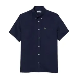 Áo Sơ Mi Cộc Tay Nam Lacoste Men's Short Sleeved Linen Shirt CH5699 166 Màu Xanh Navy Size 38