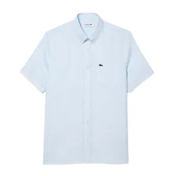 Áo Sơ Mi Cộc Tay Nam Lacoste Men's Short Sleeved Linen Shirt CH5699 T01 Màu Xanh Da Trời Size 40