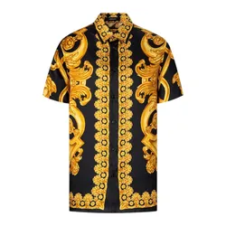 Áo Sơ Mi Cộc Tay Nam Versace Short Sleeve In Black/Gold With Baroque Logo Printed 1010103 1A11900 5B000 Màu Vàng Đen Size 44