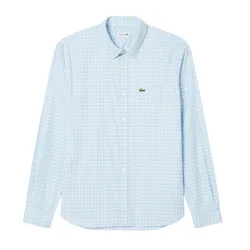 Áo Sơ Mi Dài Tay Nam Lacoste Regular Fit Stretch Plaid Shirt CH1343 62E Màu Xanh Nhạt Size 40
