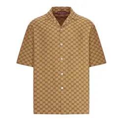 Áo Sơ Mi Nam Gucci Jacquard Vacation Linen Blend Canvas Nâu - Thời Trang Cao Cấp, Phong Cách Hiện Đại Cho Nam Giới, Size 44