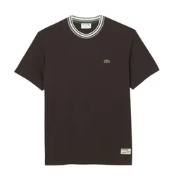 Áo Thun Nam Lacoste French Made Stripe Neck T-Shirt TH5455 SKB Màu Nâu Đậm Size 4