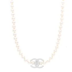 Dây Chuyền Nữ Chanel Pearl Resin CC Choker Necklace Pearly White Silver Màu Trắng/Bạc