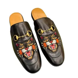 Dép Sục Nam Gucci Princetown Leather Flats Màu Đen Họa Tiết Size 42