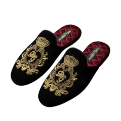 Giày Sục Nam Dolce & Gabbana D&G Black Slippers With Embroidered Crown A80191 Màu Đen Size 41