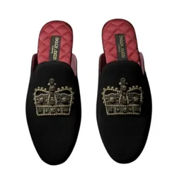 Giày Sục Nam Dolce & Gabbana D&G Slippers With Embroidered Crown A80128AZ82180999 Màu Đen Size 41