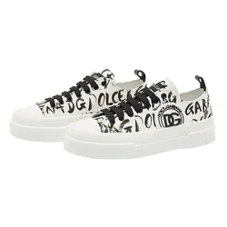 Giày Thể Thao Nam Dolce & Gabbana D&G White/Black Canvas Portofino Sneakers Màu Trắng Đen Size 39.5