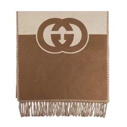 Khăn Choàng Gucci Wool Scarf With Logo Silk Carré Beige Ebony Màu Nâu Be