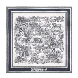 Khăn Lụa Nữ Dior Toile de Jouy Sauvage 90 Square Scarf  Màu Trắng/Navy