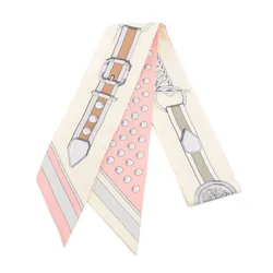 Khăn Lụa Nữ Hermès Grand Tralala Silk Twilly Scarf Màu Hồng Be