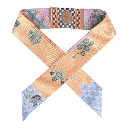 Khăn Lụa Nữ Hermès Super Silk Quest Orange Multi Silk Twilly Pair Màu Cam