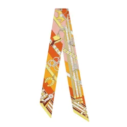 Khăn Lụa Nữ Hermès Unused Bride Gris Twilly Scarf In Silk Màu Vàng
