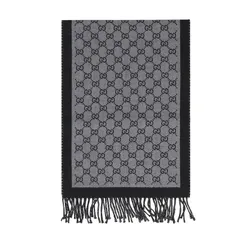 Khăn Quàng Cổ Unisex Gucci Wool Scarf GG jacquard Màu Đen Xám