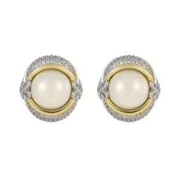 Khuyên Tai Nữ Jessica Pearl Oval Elegance Màu Trắng Vàng