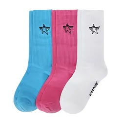 Bộ 3 Đôi Tất Stretch Angels Basic Star Socks - Phối Màu Xanh, Hồng, Trắng - Phong Cách Streetwear Hiện Đại, Chất Liệu Êm Ái, Thoáng Khí