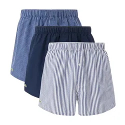 Set 3 Quần Ngủ Nam Lacoste 3-Pack Cotton Weave Boxers 7H2389 525 Màu Xanh Size S