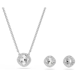 Set Dây Chuyền Và Khuyên Tai Swarovski Una Angelic set Round Cut, White, Rhodium Plated 5734678 Màu Bạc