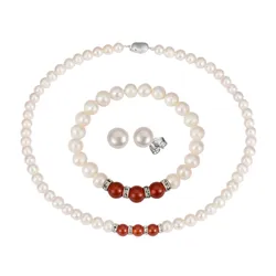 Set Dây Chuyền, Vòng Tay, Khuyên Tai Nữ Kya Jewel Sweet Agate JS20 Màu Trắng Ngà