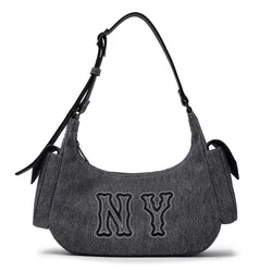 Túi Đeo Vai MLB Basic Mega Logo Pocket Denim Hobo Bag New York Yankees 3ABQM034N-50BKS Màu Đen