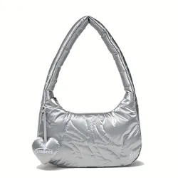 Túi Đeo Vai Nữ MLB Basic Sporty Stitch Hobo Bag New York Yankees Silver 3ABQS016N-50SIS Màu Bạc