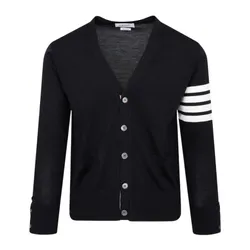 Áo Cardigan Nam Thom Browne Navy Merino Wool 4-bar Classic V-neck MKC002A Y1014 415 Màu Xanh Navy Size 3