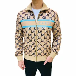 Áo Khoác Nam Gucci Technical Jersey GG Print Zipped Jacket 787879 Màu Be Size M