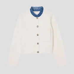 Áo Khoác Nữ Sandro Cream High Neck Knit Cardigan With Detachable Collar SFPCA01111 Màu Trắng Size 2