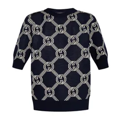 Áo Len Nữ Gucci Navy With GG Logo Monogram 692702 XKCB2 Màu Xanh Navy Size S