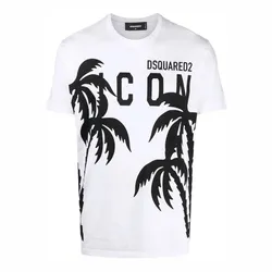 Áo Phông Nam Dsquared2 Palm Tree Logo-print S79GC0071 Tshirt Màu Trắng Size S