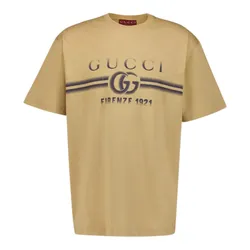 Áo Phông Nam Gucci Interlocking Logo Print Beige Cotton Short Sleeves 785345 XJGKJ 2420 Tshirt Màu Be Size XS