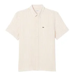 Áo Sơ Mi Cộc Tay Nam Lacoste Men's Regular Fit Short Sleeve Linen Shirt CH8061 IR7 Màu Be Size 39