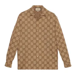 Áo Sơ Mi Nam Gucci Maxi GG Canvas Overshirt In Brown Camel 770426 ZAHT5 Màu Nâu Size 44