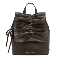Balo Nữ Charles & Keith CNK Kadee Ruched Bow-Charm - Burnished Brown CK2-60151552 Màu Nâu