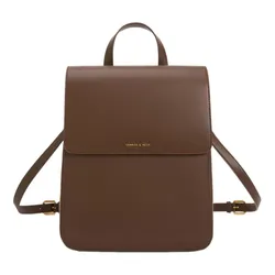 Balo Nữ Charles & Keith CNK Octavia Front Flap Structured Backpack Dark Brown CK2-60681127 Màu Nâu Đậm