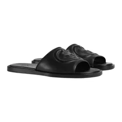 Dép Nam Gucci Slide 'Interlocking G' In Black Leather 782697 0R000 1000 Màu Đen Size 5