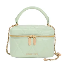 Túi Đeo Chéo Nữ Charles & Keith CNK Arwen Quilted Top Handle Vanity Bag CK2-80782534 Mint Green Màu Xanh Mint