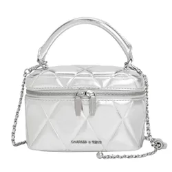 Túi Đeo Chéo Nữ Charles & Keith CNK Arwen Quilted Top Handle Vanity Bag CK2-80782534 Silver Màu Bạc