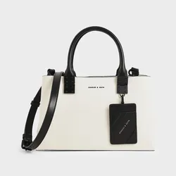 Túi Đeo Chéo Nữ Charles & Keith CNK Cameron Double Top Handle Bag - White CK2-50671160 Màu Đen Trắng