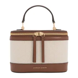 Túi Đeo Chéo Nữ Charles & Keith CNK Enola Canvas Top Handle Vanity Bag CK2-80701625-1 Chocolate Màu Nâu