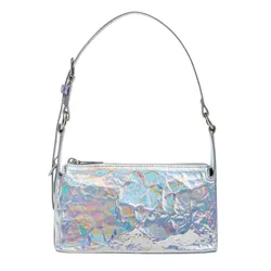 Túi Đeo Chéo Nữ Charles & Keith CNK Lark Patent Crinkle-Effect Crossbody Bag  CK2-80160183 Prism Silver Màu Bạc