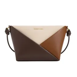 Túi Đeo Chéo Nữ Charles & Keith CNK Midori Geometric Colourblock Bag CK2-80782276-1 Multi Brown Màu Nâu/Kem