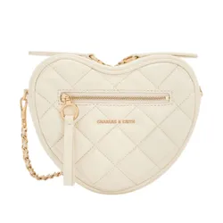 Túi Đeo Chéo Nữ Charles & Keith CNK Paffuto Quilted Heart Crossbody Bag CK2-80151641 Cream Màu Trắng Kem