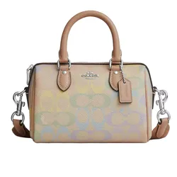 Túi Đeo Chéo Nữ Coach Mini Rowan Crossbody Bag In Rainbow Signature Canvas CDC39 Màu Be