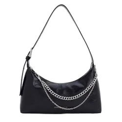 Túi Đeo Vai Nữ Charles & Keith Atwood Crinkle Effect Chain Embellished Noir Shoulder Bag CK2-40782472 Màu Đen Bạc