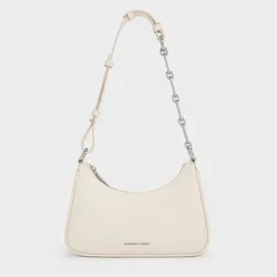 Túi Đeo Vai Nữ Charles & Keith CNK Lane Chain-Link Shoulder Bag - Cream CK2-20271604 Màu Trắng Kem