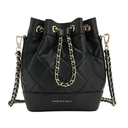 Túi Đeo Vai Nữ Charles & Keith Quilted Two-Way Rectangular Bucket Bag Black CK2-10701506_BLACK Màu Đen