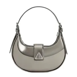 Túi Đeo Vai Nữ Charles & Keith Trice Metallic Accent Belted Half Moon Shoulder Bag Beige Grey CK2-50271205_PEWTER Màu Xám Bạc
